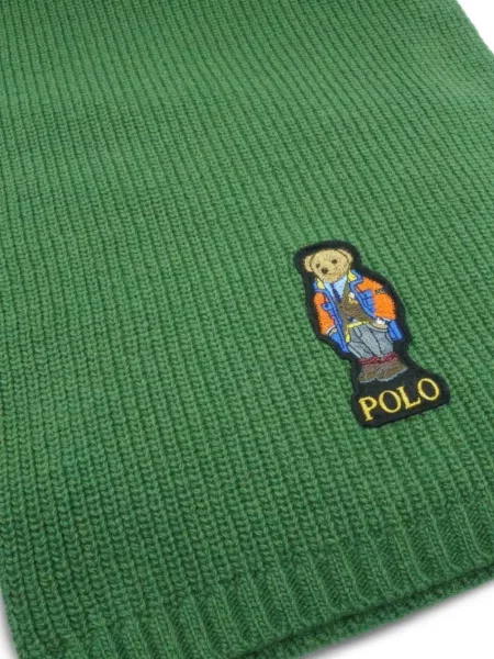 Плетен шал Polo Ralph Lauren на райета помпони зелено