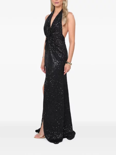 Rochie maxi Roserry cu paiete cu gât halter negru