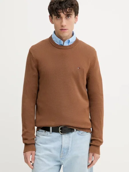 Lekki sweter Tommy Jeans z dekoltem w serek beżowy