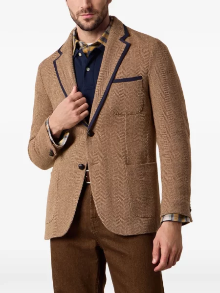 Sacou Brooks Brothers de lână cu model herringbone maro