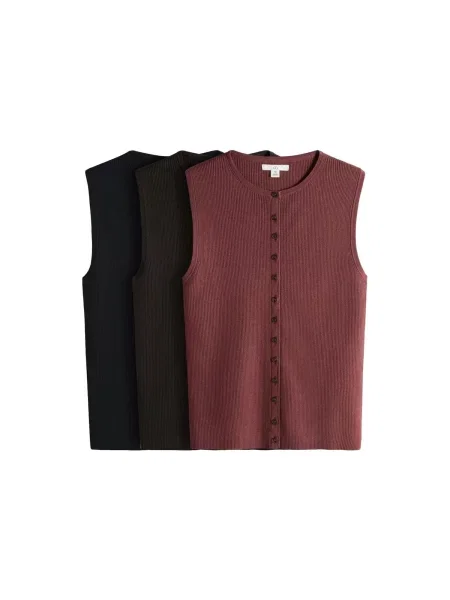 The Set Vestă tricotată ciocolatiu / roșu ruginiu negru