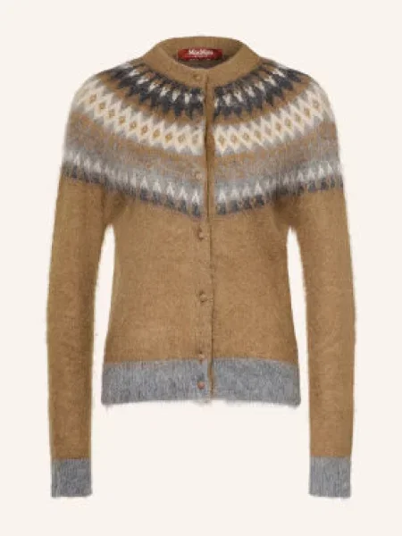 Max Mara Studio Pletený Svetr Meringa S Mohérem hnědá / krémová šedá