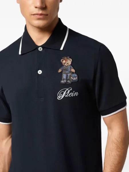 Polo Philipp Plein cu broderie teddy albastru