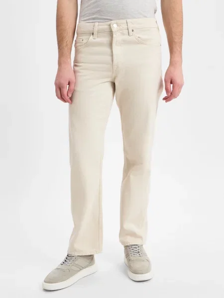 Jeansy o kroju straight fit z czystej bawełny Only & Sons beżowe
