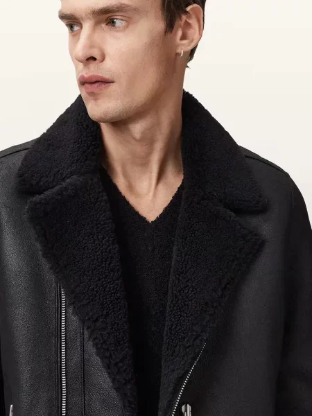 Шкіряна байкерська куртка AllSaints CORREZ демісезонна чорний