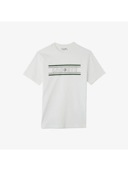 Lacoste T-Shirt Z Okrągłym Dekoltem Z Nadrukiem Regular Fit biały