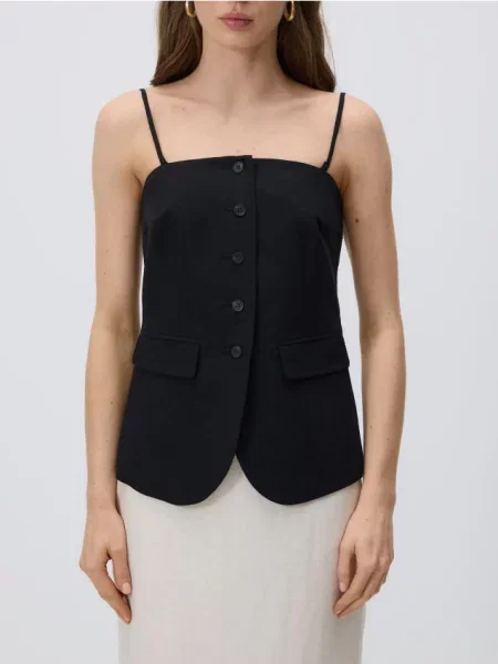 Reserved Жилет із домішкою льону чорний