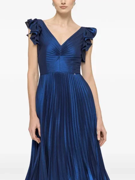 Rochie midi Nissa cu volane plisată de costum albastru