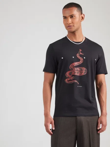 HUGO Tricou Discorb roșu deschis / negru alb