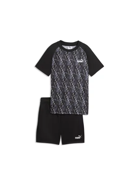 PUMA Młodzieżowy zestaw TRAIN ALL DAY Essentials z koszulką z nadrukiem i szortami Akcesoria czarny