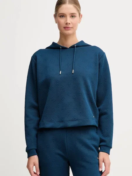 Суичър с качулка Guess с качулка синьо