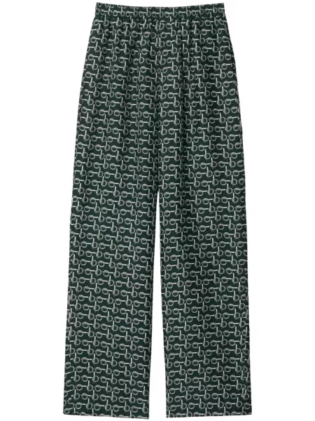 Svilene hlače Burberry s printom zelena