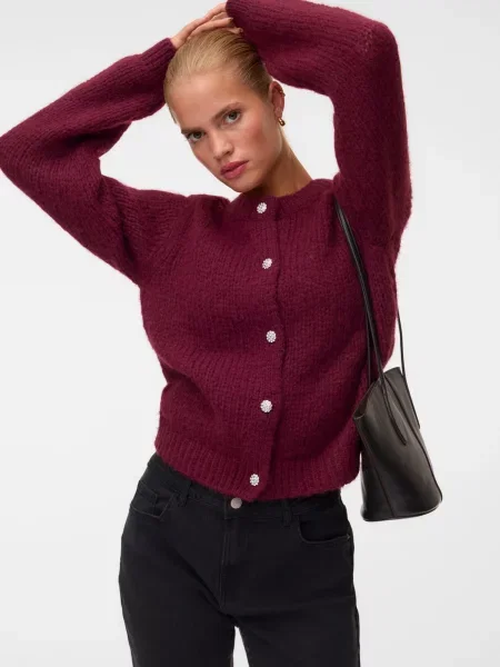 VERO MODA Geacă tricotată VMMAYBE burgundy roșu