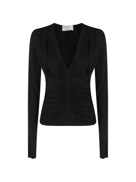 Top Sportmax cu decolteu în V cu volane negru
