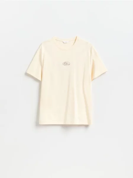 Reserved Tricou regular cu broderie crem