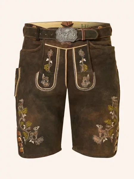 Hirscher Kožené Krojové Kalhoty Traunstein tmavě hnědá