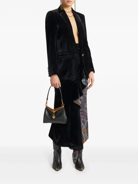 Vienakrūtis švarkas Etro velvetinis juoda