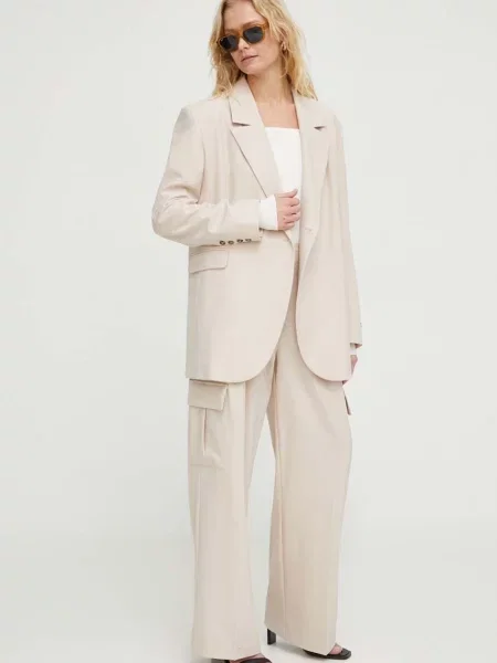 Herskind spodnie z domieszką wełny Louise beżowe