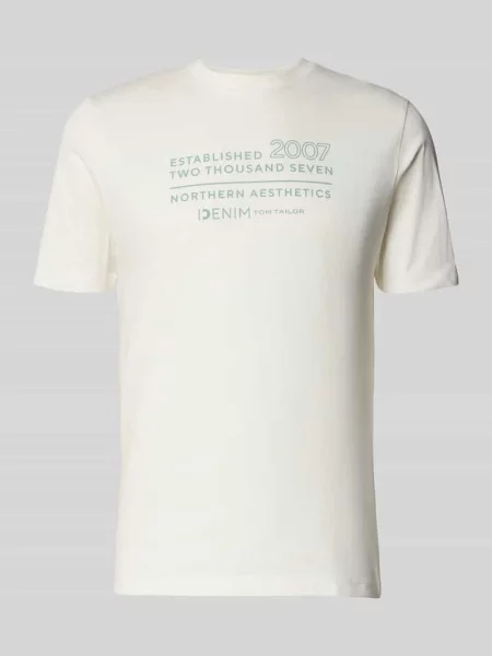 T-shirt o kroju regular fit z czystej bawełny Tom Tailor Denim biała