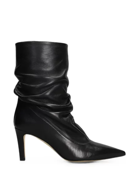 Botine The Seller din piele cu volane negru