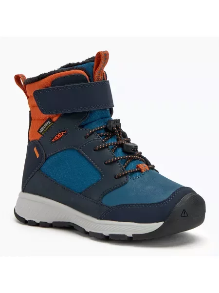 Śniegowce dziecięce KEEN Skua Winter WP sky captain/gold flame niebieskie
