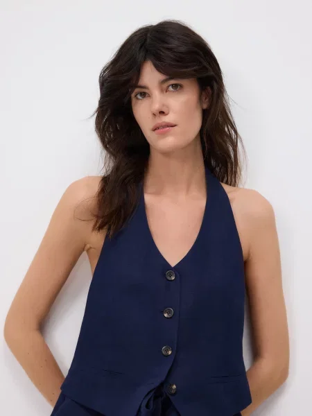 Reserved Жилет з льоном темно-синій синій