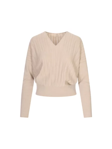 Sweter Agnona z dekoltem w serek brązowy