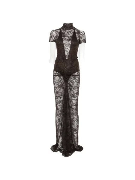 Rochie maxi The Andamane cu volane din dantelă maro