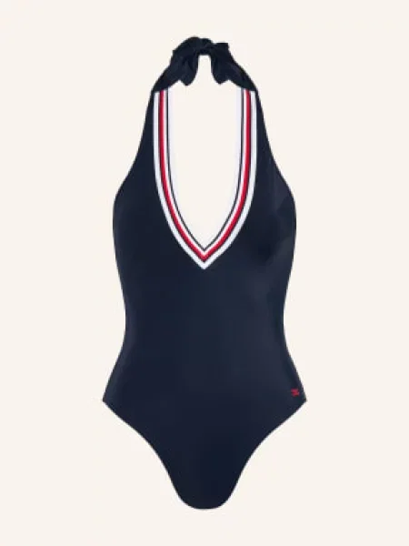 Tommy Hilfiger Plavky S Vázáním Za Krkem tmavě modrá / červená bílá