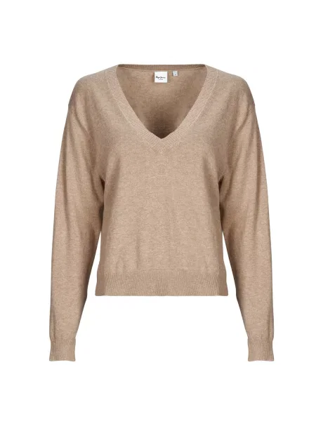 Pulover Pepe Jeans z V-izrezom bež