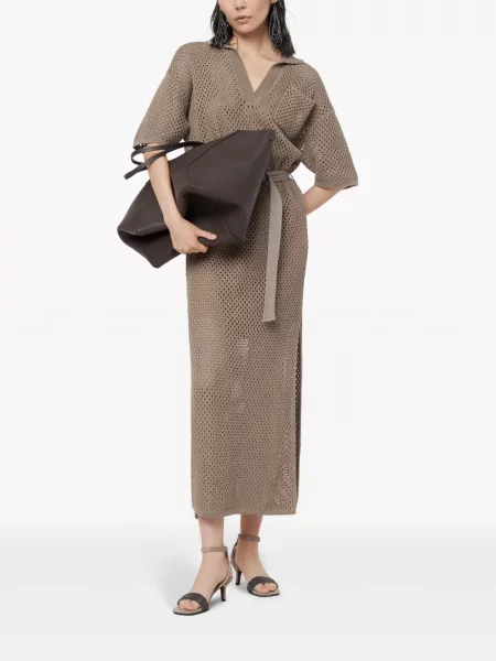 Megzta midi suknelė Brunello Cucinelli ruda