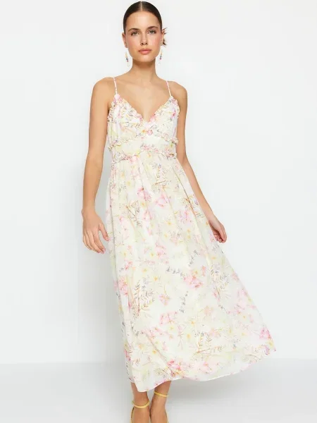 Trendyol Rochie de vară ecru / galben / roz alb