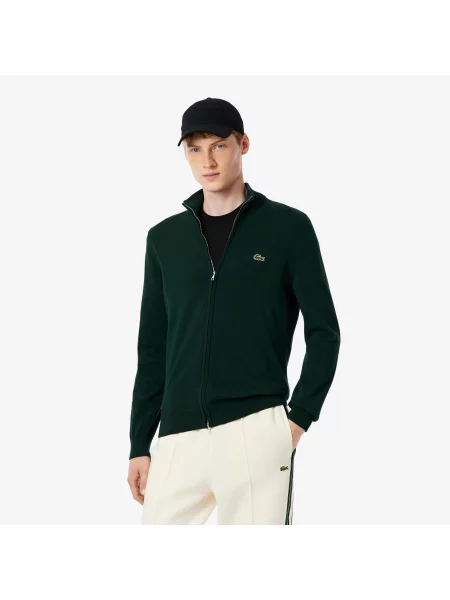 Lacoste Sweter Z Wysokim Kołnierzem I Zamkiem zielony