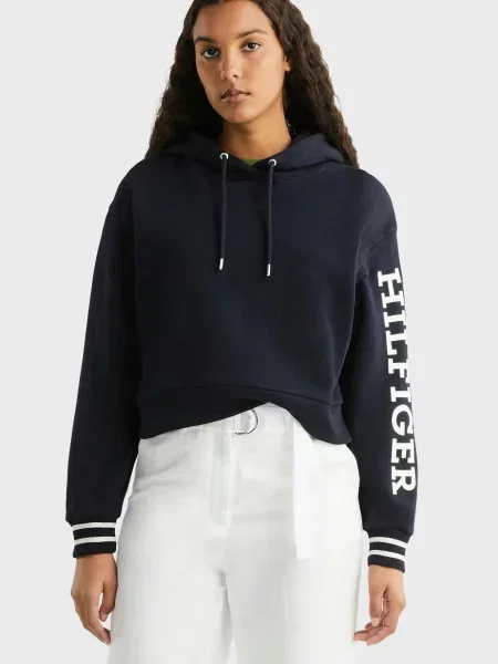 Укорочене худі Tommy Hilfiger синє