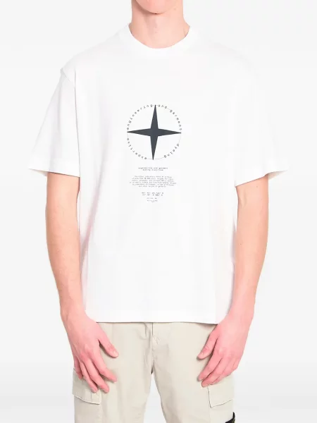 Tricou Stone Island cu decolteu rotund cu strasuri alb