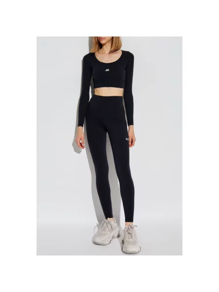 Lniany top sportowy Balenciaga z logo czarny