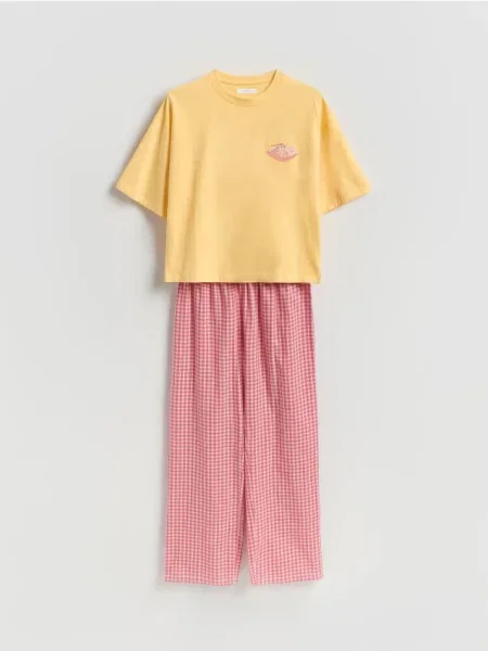 Reserved Dwuczęściowa piżama z bawełny czerwony