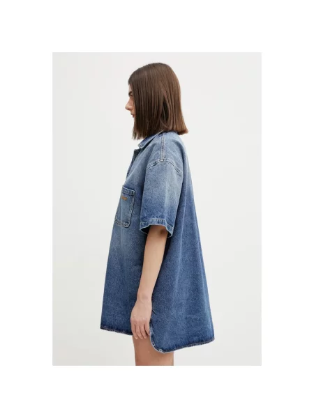 Off-White Royal Patch Denim sukienka z efektem sprania jeansowa biała