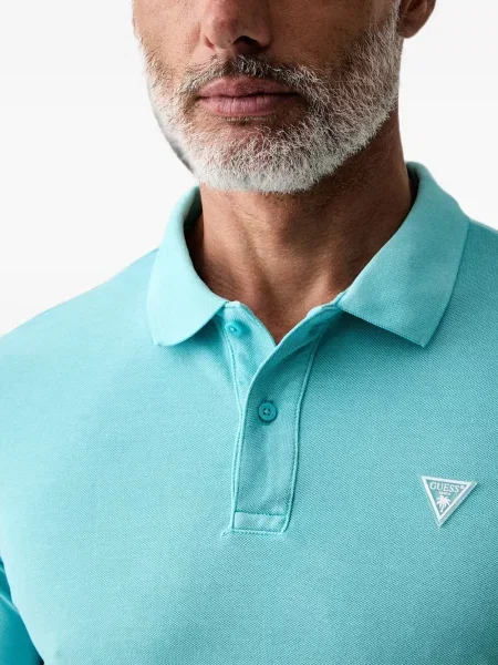 Tricou polo Guess cu autograf albastru