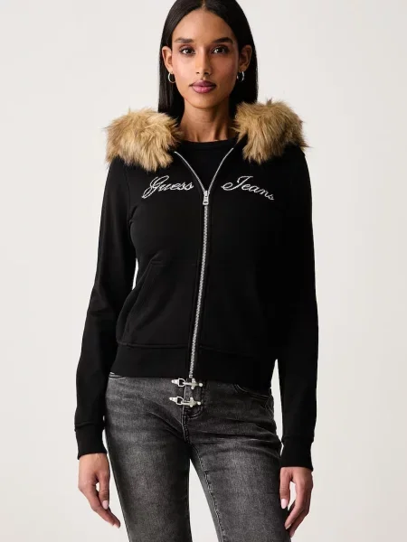 Guess Jeans hanorac cu și glugă pentru femei din negru