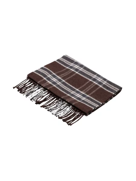 Szal Brooks Brothers wełniana w kratę brązowa
