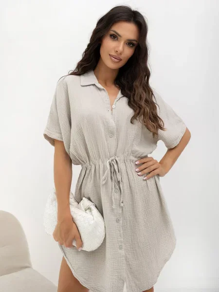 Rochie Italy Moda din muselină bej