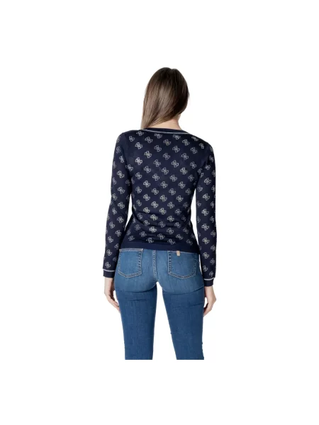 Lekki sweter Guess z dekoltem w serek z dżerseju niebieski