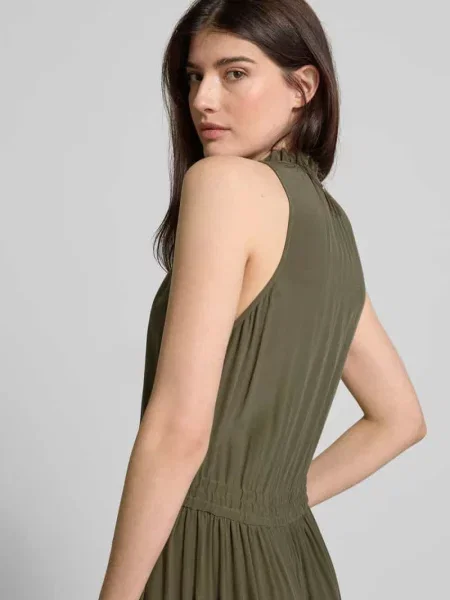 Długa sukienka z kołnierzem z lamówką model ‘Sabri’ Mos Mosh khaki