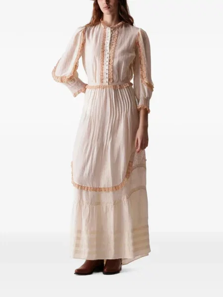Rochie maxi Fortela cu broderie din dantelă alb