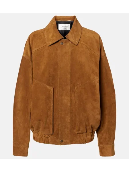 Kurtka bomber Saint Laurent zamszowy brązowy