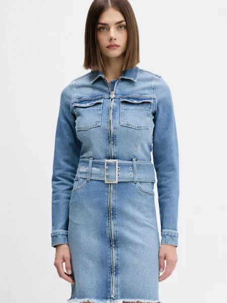 Дънкова рокля Karl Lagerfeld Jeans къса със стандартна кройка синьо