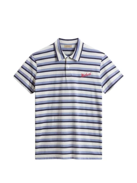 Tricou polo Woolrich cu broderie cu dungi alb