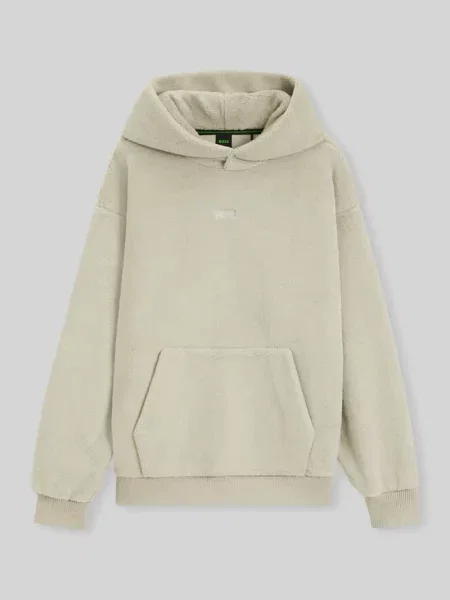 Bluza o kroju regular fit z kapturem z polaru baranka Boss Green beżowa