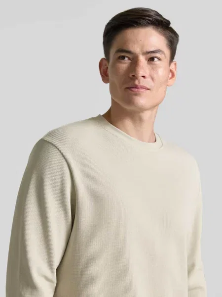 Bluzka z długim rękawem o kroju regular fit z mieszanki bawełny model WE-TEMPEST' Boss Orange beżowa